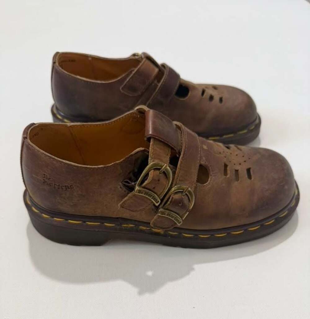 True Vintage Dr. Martens Brown Leather Double Buckle Mary Jane Shoes Made In Eng - Picture 2 of 7